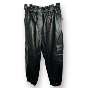 Miss Selfridge High Waisted Faux Leather Cargo Trousers Black 12